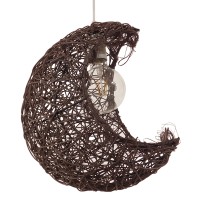 CRESCENT  Vintage Κρεμαστό Φωτιστικό Πλέγμα Μονόφωτο 1 x E27 IP20 Καφέ Rattan - Μ30 x Π20 x Υ35cm