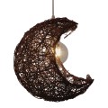 CRESCENT  Vintage Κρεμαστό Φωτιστικό Πλέγμα Μονόφωτο 1 x E27 IP20 Καφέ Rattan - Μ30 x Π20 x Υ35cm
