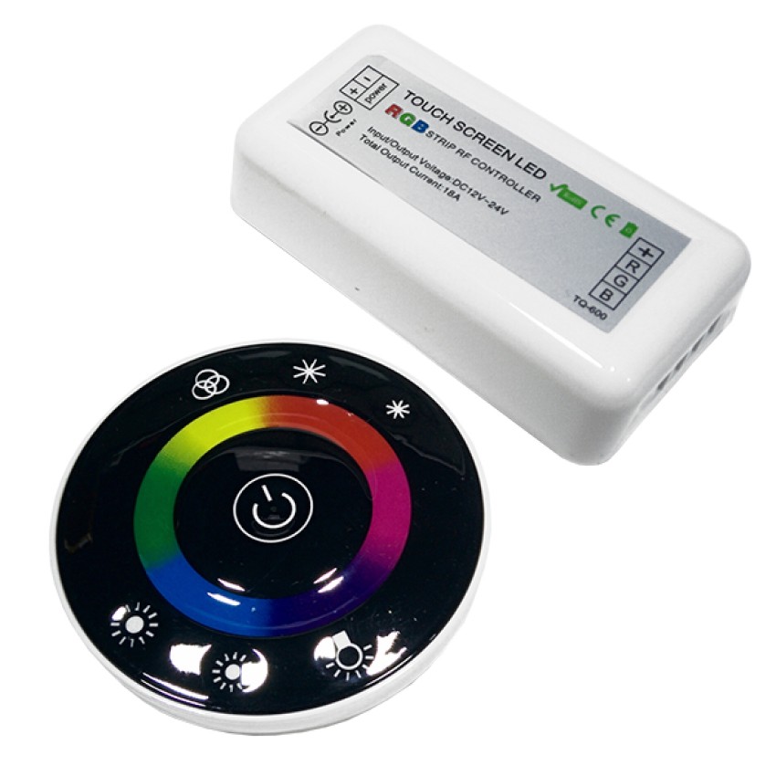 Ασύρματος LED RGB Controller με Μαύρο Στρογγυλό Χειριστήριο Αφής 2.4G RF 12v (192w) - 24v (384w) DC