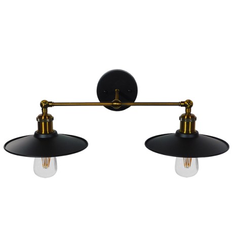 GLOBOSTAR® MINIMALL  Vintage Φωτιστικό Τοίχου - Απλίκα με Ντουί 2 x E27 AC 220-240V IP20 - Μαύρο & Χρυσό - Μ30 x Π60 x Υ18cm