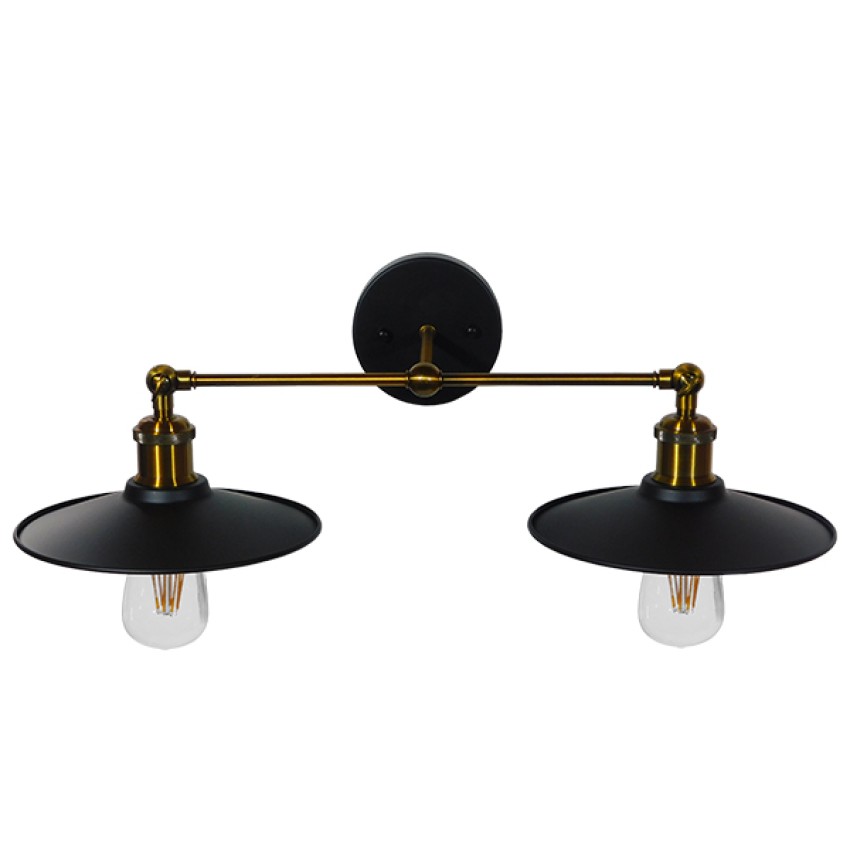 GLOBOSTAR® MINIMALL  Vintage Φωτιστικό Τοίχου - Απλίκα με Ντουί 2 x E27 AC 220-240V IP20 - Μαύρο & Χρυσό - Μ30 x Π60 x Υ18cm
