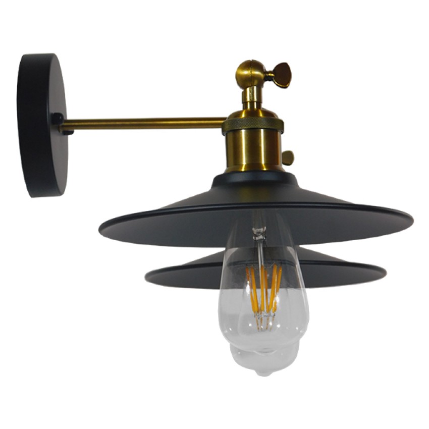 GLOBOSTAR® MINIMALL  Vintage Φωτιστικό Τοίχου - Απλίκα με Ντουί 2 x E27 AC 220-240V IP20 - Μαύρο & Χρυσό - Μ30 x Π60 x Υ18cm