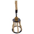 LANTERN  Vintage Κρεμαστό Φωτιστικό Ανάρτηση Μονόφωτο 1 x E27 IP20 Μαύρο & Χρυσό Μέταλλο με Μπεζ Σχοινί - Μ15 x Π15 x Υ24cm