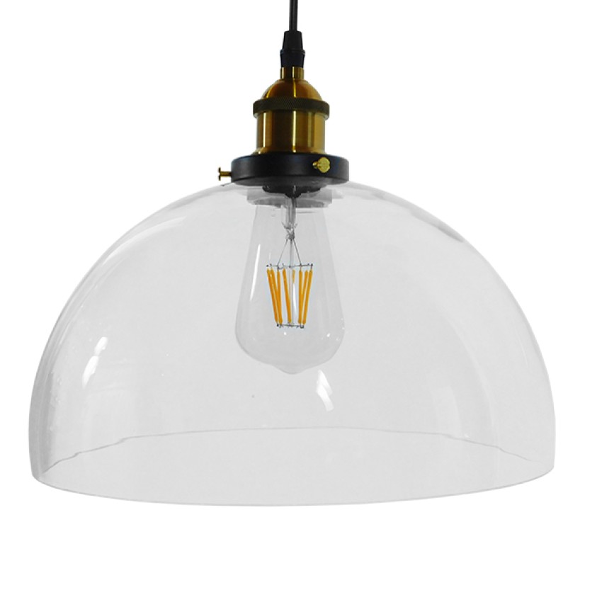 WICKHAM  Vintage Κρεμαστό Φωτιστικό Καμπάνα Μονόφωτο 1 x E27 IP20 Διάφανο Γυαλί με Μαύρο & Χρυσό Μέταλλο - Μ30 x Π30 x Y25cm