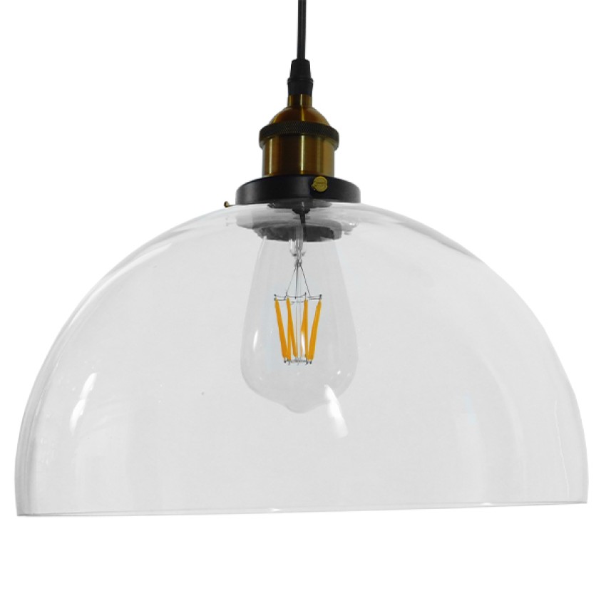 WICKHAM  Vintage Κρεμαστό Φωτιστικό Καμπάνα Μονόφωτο 1 x E27 IP20 Διάφανο Γυαλί με Μαύρο & Χρυσό Μέταλλο - Μ30 x Π30 x Y25cm