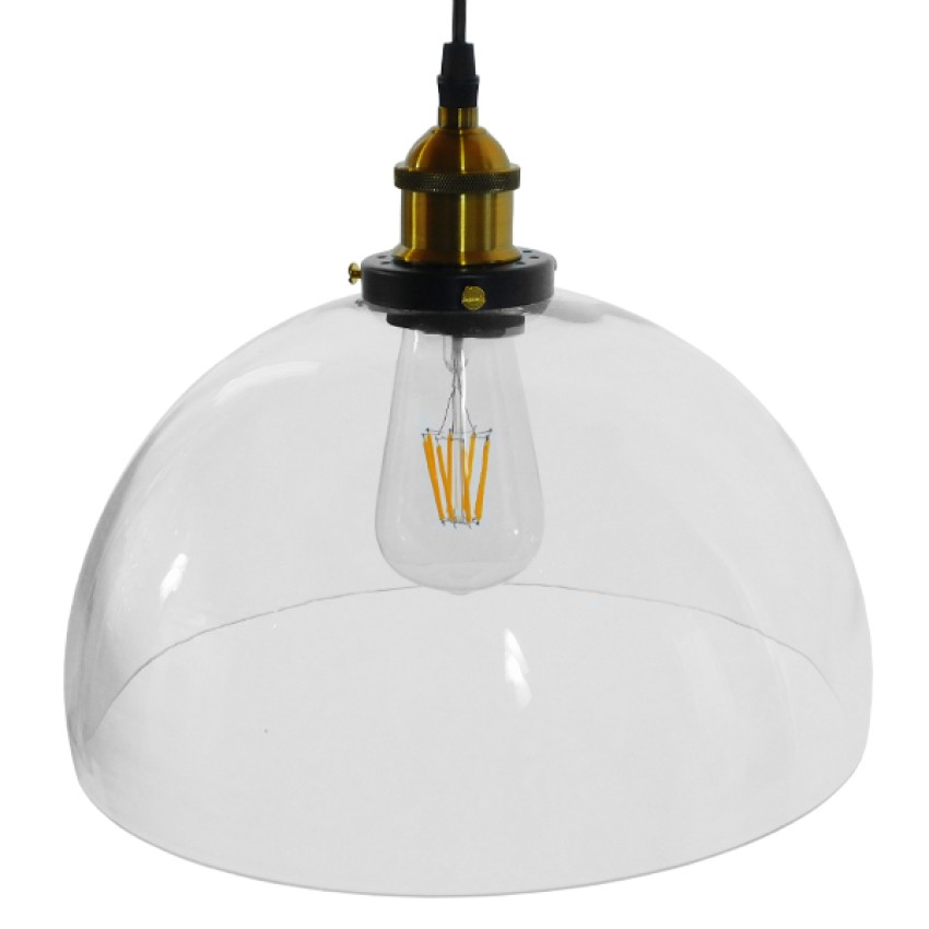 WICKHAM  Vintage Κρεμαστό Φωτιστικό Καμπάνα Μονόφωτο 1 x E27 IP20 Διάφανο Γυαλί με Μαύρο & Χρυσό Μέταλλο - Μ30 x Π30 x Y25cm