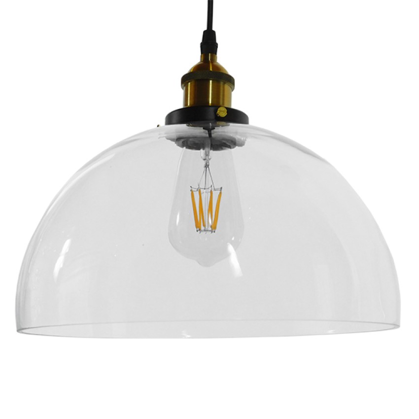 WICKHAM  Vintage Κρεμαστό Φωτιστικό Καμπάνα Μονόφωτο 1 x E27 IP20 Διάφανο Γυαλί με Μαύρο & Χρυσό Μέταλλο - Μ30 x Π30 x Y25cm