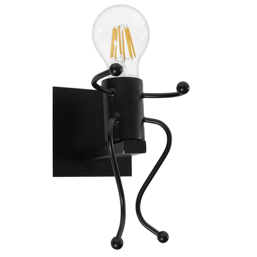 LITTLE MAN  Μοντέρνο Επιτοίχιο Φωτιστικό Απλίκα Μονόφωτο 1 x E27 IP20 Μαύρο Μέταλλο - Μ12 x Π19 x Υ17cm