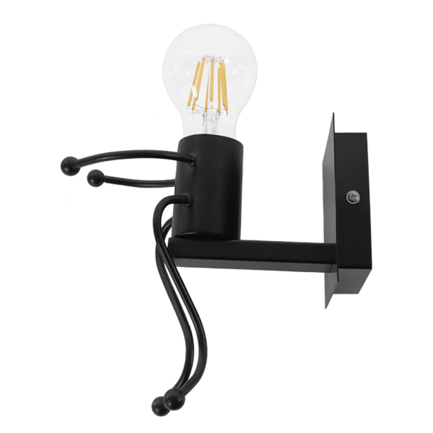 LITTLE MAN  Μοντέρνο Επιτοίχιο Φωτιστικό Απλίκα Μονόφωτο 1 x E27 IP20 Μαύρο Μέταλλο - Μ12 x Π19 x Υ17cm