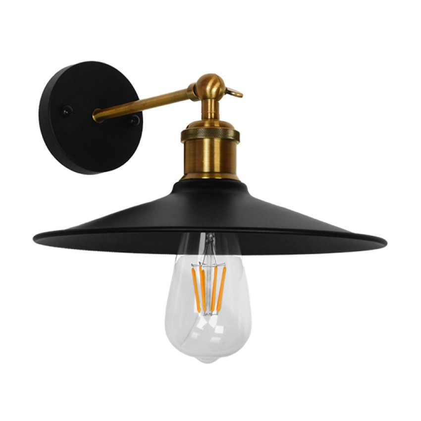 GLOBOSTAR® MINIMALL  Vintage Φωτιστικό Τοίχου - Απλίκα με Ντουί 1 x E27 AC 220-240V IP20 - Μαύρο & Χρυσό - Μ22 x Π39 x Υ18cm