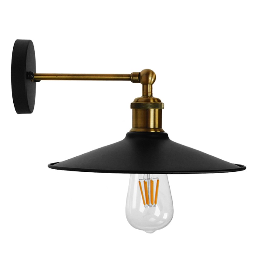 GLOBOSTAR® MINIMALL  Vintage Φωτιστικό Τοίχου - Απλίκα με Ντουί 1 x E27 AC 220-240V IP20 - Μαύρο & Χρυσό - Μ22 x Π39 x Υ18cm
