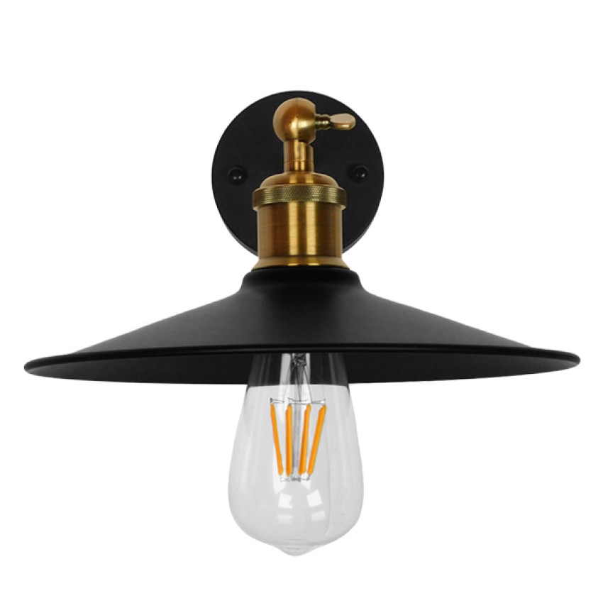 GLOBOSTAR® MINIMALL  Vintage Φωτιστικό Τοίχου - Απλίκα με Ντουί 1 x E27 AC 220-240V IP20 - Μαύρο & Χρυσό - Μ22 x Π39 x Υ18cm