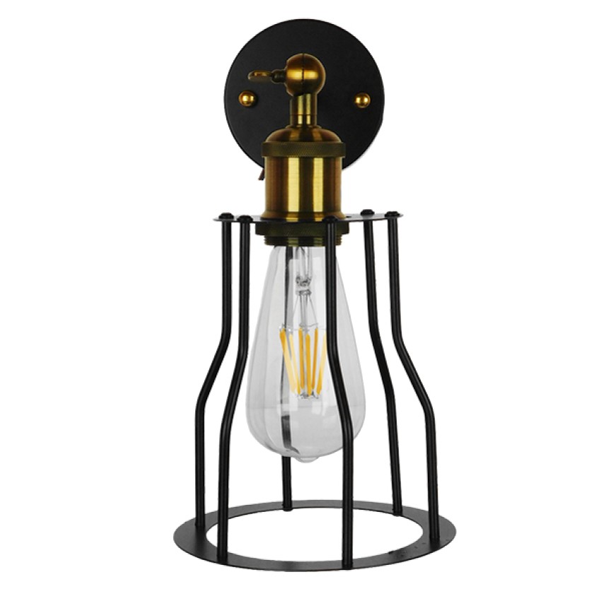 CATEL  Vintage Επιτοίχιο Φωτιστικό Απλίκα Μονόφωτο 1 x E27 IP20 Μαύρο & Χρυσό Μέταλλο - Μ26 x Π15 x Υ30cm