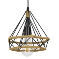FLUTED  Vintage Κρεμαστό Φωτιστικό Πλέγμα Μονόφωτο 1 x E27 IP20 Μαύρο Μέταλλο με Μπεζ Σχοινί - Μ25 x Π25 x Y24cm