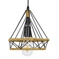 FLUTED  Vintage Κρεμαστό Φωτιστικό Πλέγμα Μονόφωτο 1 x E27 IP20 Μαύρο Μέταλλο με Μπεζ Σχοινί - Μ25 x Π25 x Y24cm