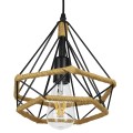 FLUTED  Vintage Κρεμαστό Φωτιστικό Πλέγμα Μονόφωτο 1 x E27 IP20 Μαύρο Μέταλλο με Μπεζ Σχοινί - Μ25 x Π25 x Y24cm