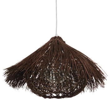 CHEOPE  Boho Κρεμαστό Φωτιστικό Πλέγμα Μονόφωτο 1 x E27 IP20 Καφέ Ξύλο με Καφέ Rattan - Μ50 x Π50 x Y30cm