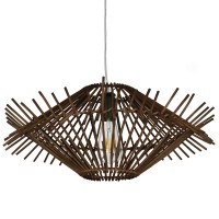 SASSO  Boho Κρεμαστό Φωτιστικό Πλέγμα Μονόφωτο 1 x E27 IP20 Καφέ Ξύλο - Μ50 x Π50 x Y23cm