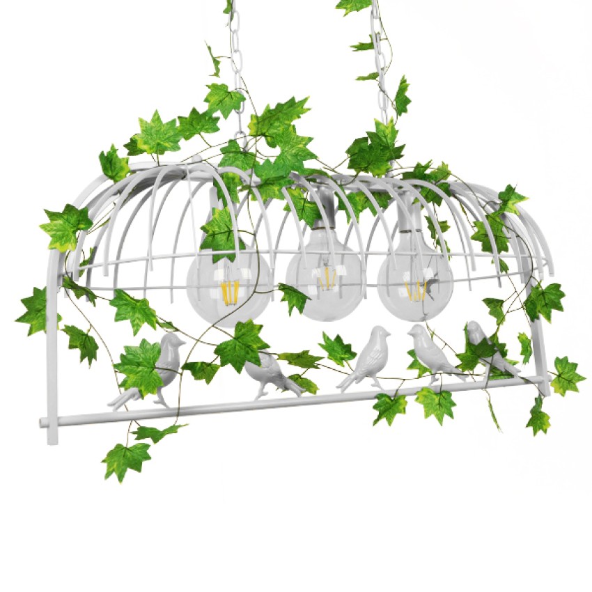 NEST  Vintage Κρεμαστό Φωτιστικό Φιγούρα Τρίφωτο 3 x E27 IP20 Λευκό Μέταλλο με Πράσινο Πλαστικό - Μ85.5 x Π37.5 x Y38cm