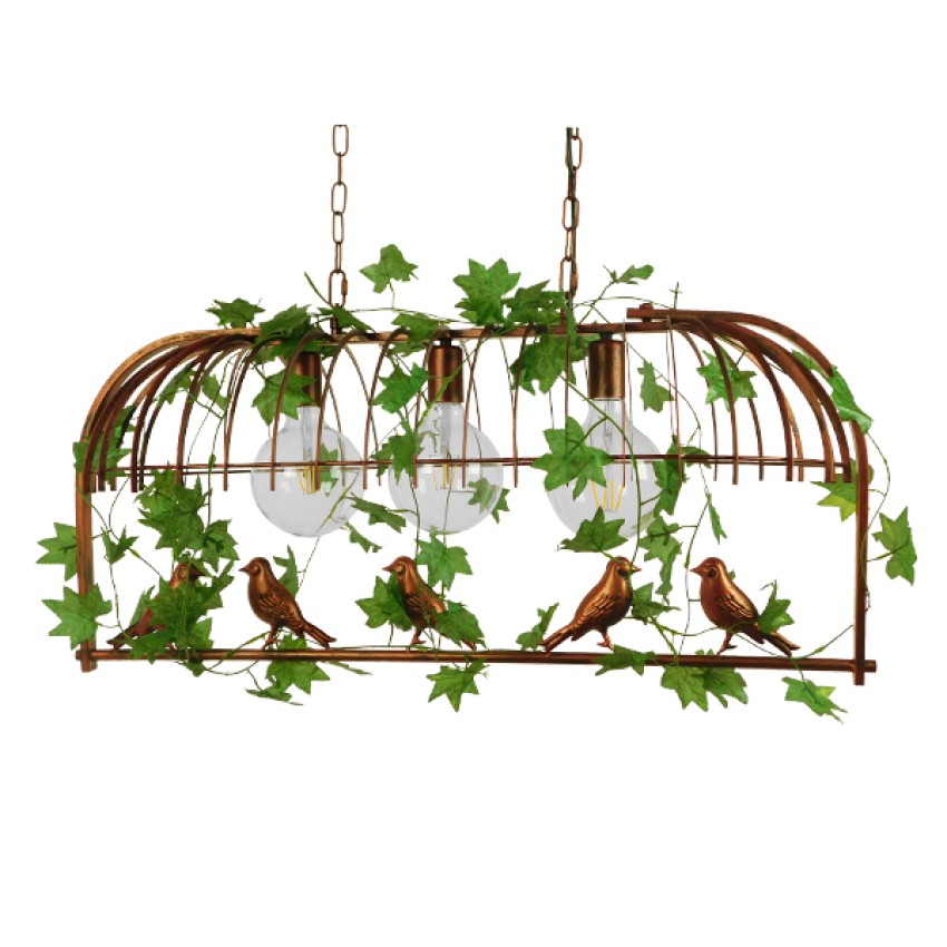 NEST  Vintage Κρεμαστό Φωτιστικό Φιγούρα Τρίφωτο 3 x E27 IP20 Χάλκινο Μέταλλο με Πράσινο Πλαστικό - Μ85.5 x Π37.5 x Y38cm