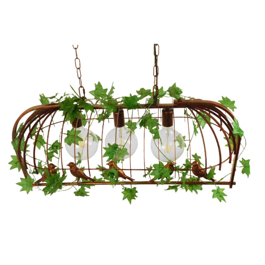 NEST  Vintage Κρεμαστό Φωτιστικό Φιγούρα Τρίφωτο 3 x E27 IP20 Χάλκινο Μέταλλο με Πράσινο Πλαστικό - Μ85.5 x Π37.5 x Y38cm