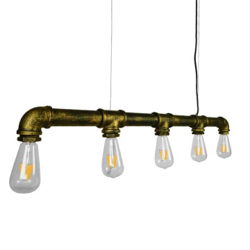 CANAL  Vintage Κρεμαστό Φωτιστικό Ράγα Πολύφωτο 5 x E27 IP20 Μπρούτζινο Μέταλλο - Μ92 x Π5 x Y8cm