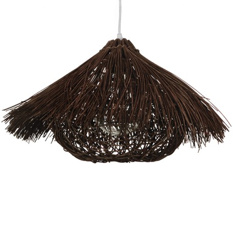 CHEOPE  Boho Κρεμαστό Φωτιστικό Πλέγμα Μονόφωτο 1 x E27 IP20 Καφέ Ξύλο με Καφέ Rattan - Μ50 x Π50 x Y30cm