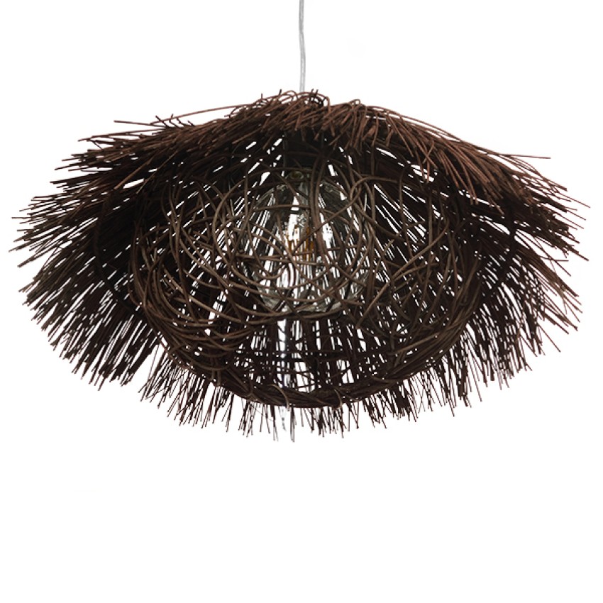 CHEOPE  Boho Κρεμαστό Φωτιστικό Πλέγμα Μονόφωτο 1 x E27 IP20 Καφέ Ξύλο με Καφέ Rattan - Μ50 x Π50 x Y30cm