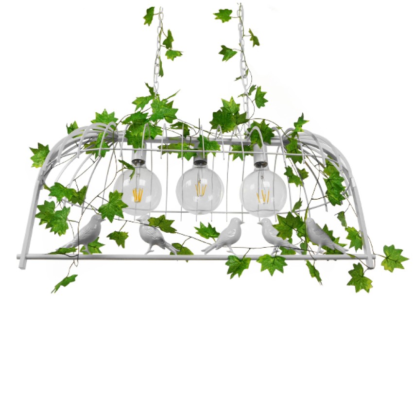 NEST  Vintage Κρεμαστό Φωτιστικό Φιγούρα Τρίφωτο 3 x E27 IP20 Λευκό Μέταλλο με Πράσινο Πλαστικό - Μ85.5 x Π37.5 x Y38cm