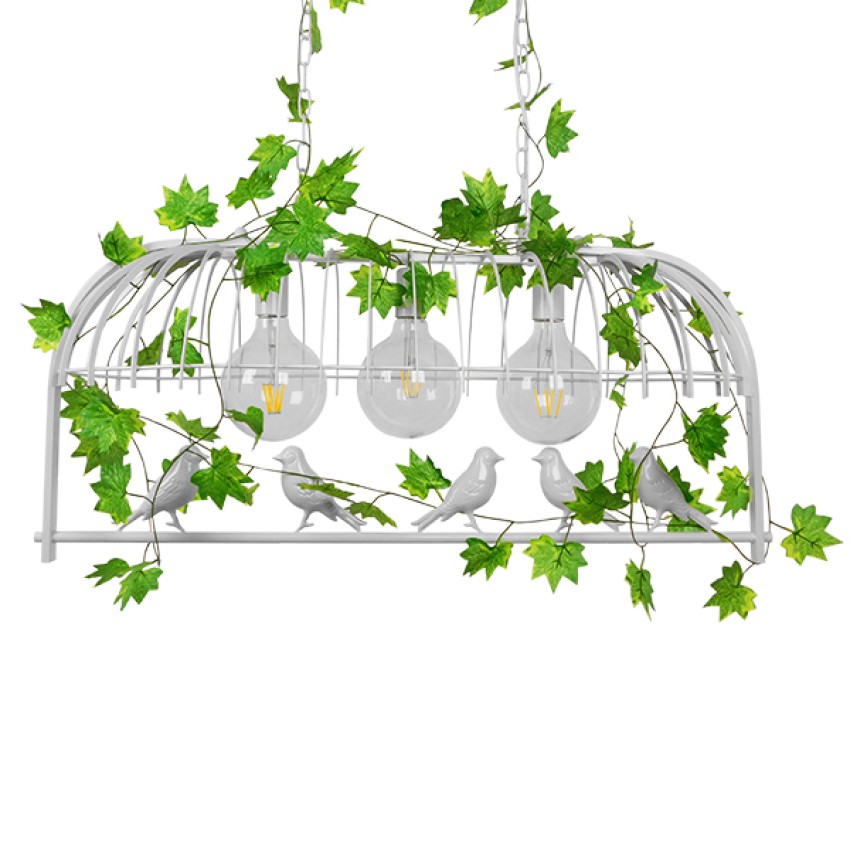 NEST  Vintage Κρεμαστό Φωτιστικό Φιγούρα Τρίφωτο 3 x E27 IP20 Λευκό Μέταλλο με Πράσινο Πλαστικό - Μ85.5 x Π37.5 x Y38cm