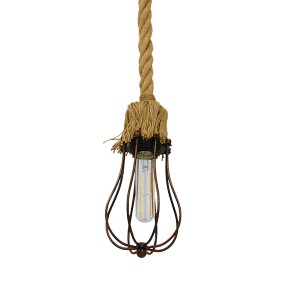 CAMBER  Vintage Κρεμαστό Φωτιστικό Πλέγμα Μονόφωτο 1 x E27 IP20 Χάλκινο Μέταλλο με Μπεζ Σχοινί - Μ11 x Π11 x Υ25cm