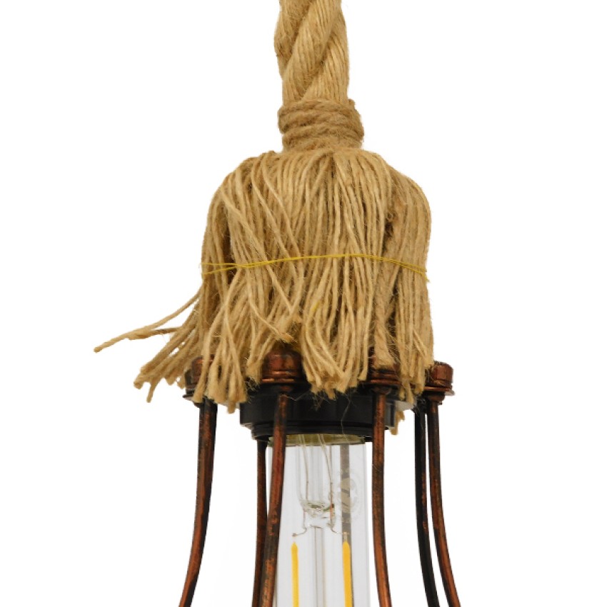 CAMBER  Vintage Κρεμαστό Φωτιστικό Πλέγμα Μονόφωτο 1 x E27 IP20 Χάλκινο Μέταλλο με Μπεζ Σχοινί - Μ11 x Π11 x Υ25cm