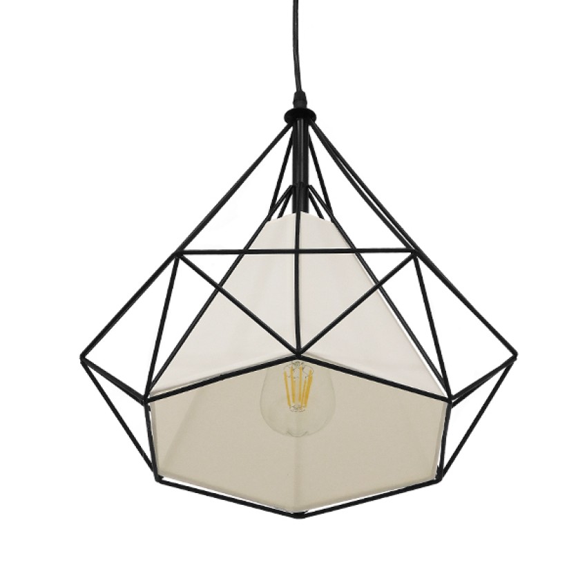 GLOBOSTAR® KAIRI  Μοντέρνο Κρεμαστό Φωτιστικό Οροφής με Ντουί 1 x E27 AC 220-240V IP20 - Μαύρο & Λευκό - Μ38 x Π38 x Υ39cm