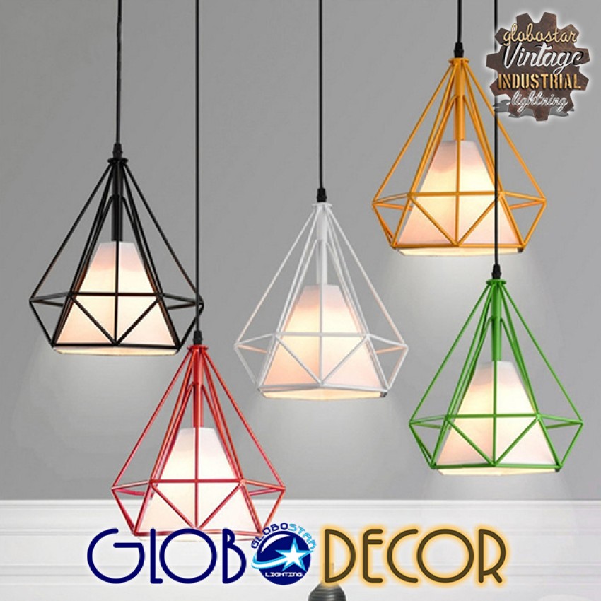 GLOBOSTAR® KAIRI  Μοντέρνο Κρεμαστό Φωτιστικό Οροφής με Ντουί 1 x E27 AC 220-240V IP20 - Μαύρο & Λευκό - Μ38 x Π38 x Υ39cm