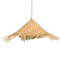 RICEHAT  Boho Κρεμαστό Φωτιστικό Καμπάνα Μονόφωτο 1 x E27 IP20 Μπέζ Ξύλο - Μ70 x Π70 x Y25cm