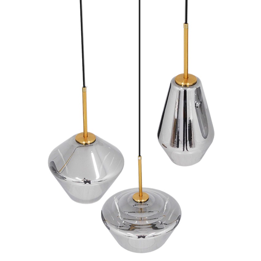 GLOBOSTAR® AMARIS  Μοντέρνο Κρεμαστό Φωτιστικό Οροφής με Ντουί 3 x E27 AC 220-240V IP20 - Χρυσό & Ασημί - Μ50 x Π50 x Y30cm
