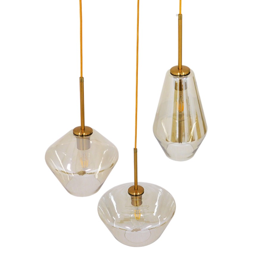 GLOBOSTAR® AMARIS  Μοντέρνο Κρεμαστό Φωτιστικό Οροφής με Ντουί 3 x E27 AC 220-240V IP20 - Χρυσό Πλατίνα & Μελί - Μ50 x Π50 x Υ30cm