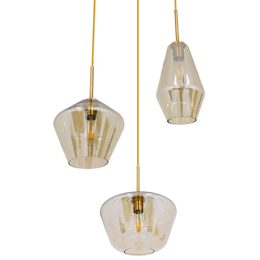 GLOBOSTAR® AMARIS  Μοντέρνο Κρεμαστό Φωτιστικό Οροφής με Ντουί 3 x E27 AC 220-240V IP20 - Χρυσό Πλατίνα & Μελί - Μ50 x Π50 x Υ30cm