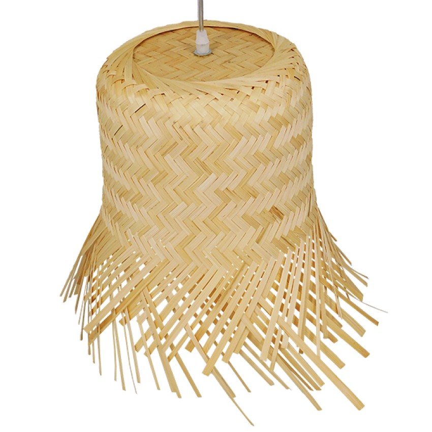 HAWAII  Boho Κρεμαστό Φωτιστικό Καμπάνα Μονόφωτο 1 x E27 IP20 Μπέζ Ξύλο - Μ40 x Π40 x Y43cm