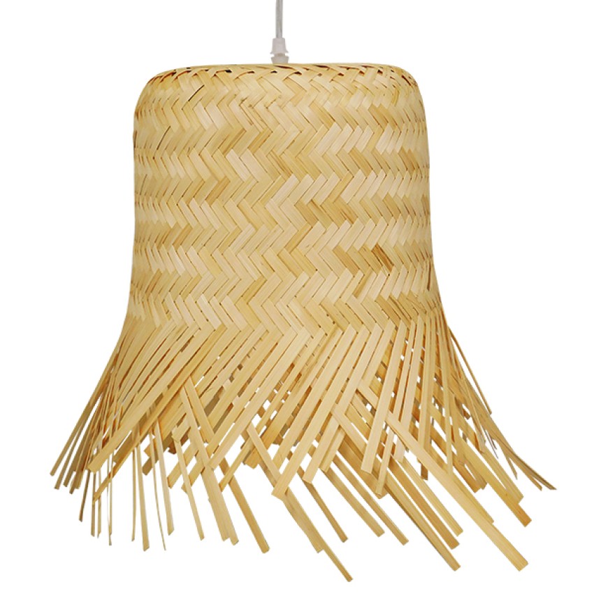HAWAII  Boho Κρεμαστό Φωτιστικό Καμπάνα Μονόφωτο 1 x E27 IP20 Μπέζ Ξύλο - Μ40 x Π40 x Y43cm
