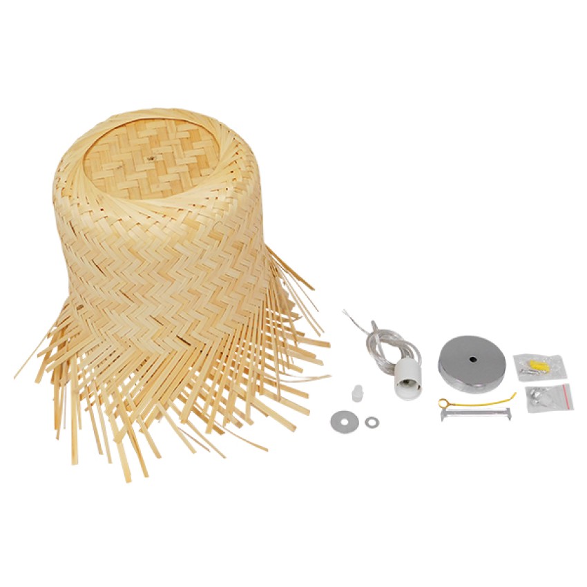 HAWAII  Boho Κρεμαστό Φωτιστικό Καμπάνα Μονόφωτο 1 x E27 IP20 Μπέζ Ξύλο - Μ40 x Π40 x Y43cm