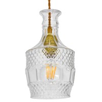 WHISKEY  Vintage Κρεμαστό Φωτιστικό Ανάρτηση Μονόφωτο 1 x E27 IP20 Διάφανο Γυαλί - Μ13 x Π13 x Υ22cm