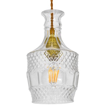 WHISKEY  Vintage Κρεμαστό Φωτιστικό Ανάρτηση Μονόφωτο 1 x E27 IP20 Διάφανο Γυαλί - Μ13 x Π13 x Υ22cm