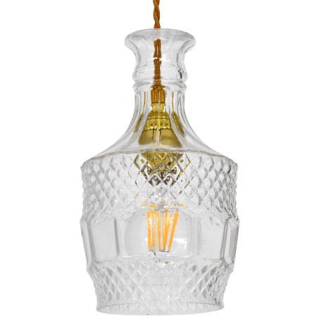 WHISKEY  Vintage Κρεμαστό Φωτιστικό Ανάρτηση Μονόφωτο 1 x E27 IP20 Διάφανο Γυαλί - Μ13 x Π13 x Υ22cm