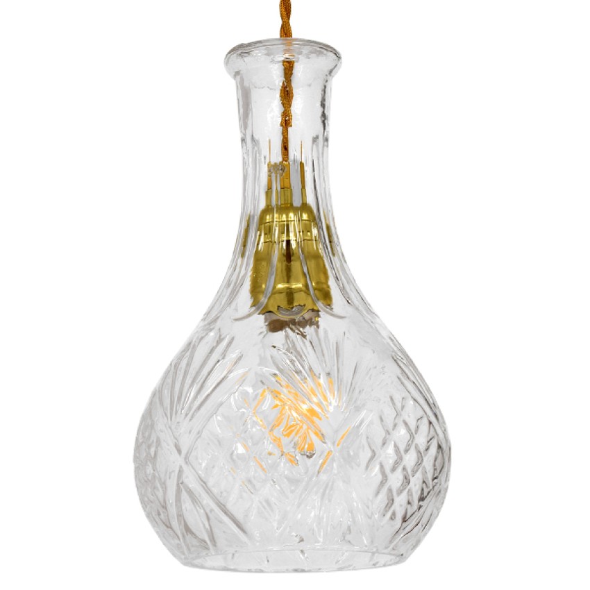 WHISKEY  Vintage Κρεμαστό Φωτιστικό Ανάρτηση Μονόφωτο 1 x E27 IP20 Διάφανο Γυαλί - Μ14 x Π14 x Υ23cm