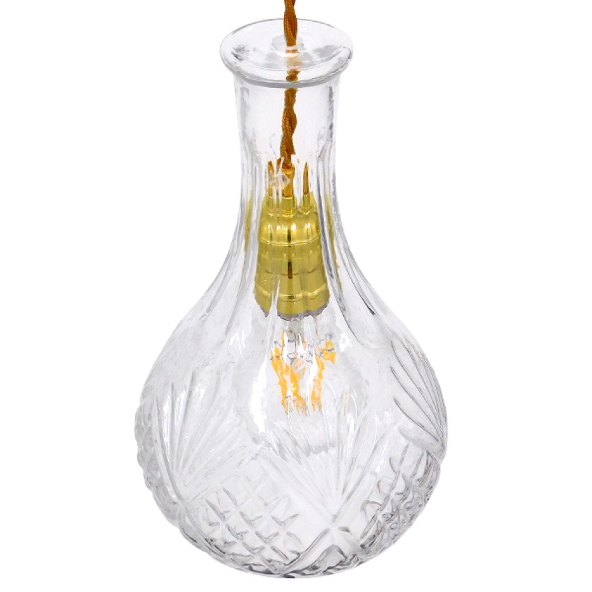 WHISKEY  Vintage Κρεμαστό Φωτιστικό Ανάρτηση Μονόφωτο 1 x E27 IP20 Διάφανο Γυαλί - Μ14 x Π14 x Υ23cm
