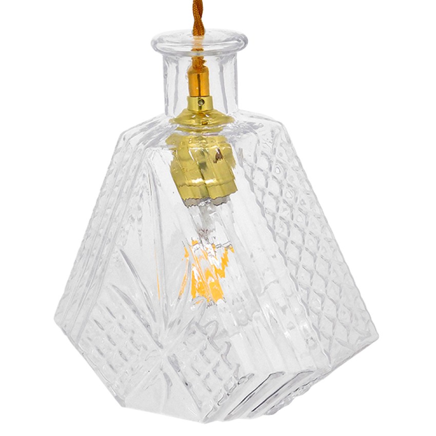 WHISKEY  Vintage Κρεμαστό Φωτιστικό Ανάρτηση Μονόφωτο 1 x E27 IP20 Διάφανο Γυαλί - Μ11 x Π11 x Υ20cm
