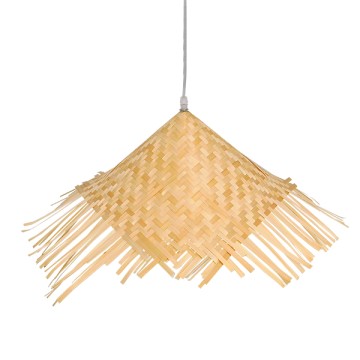RICEHAT  Boho Κρεμαστό Φωτιστικό Καμπάνα Μονόφωτο 1 x E27 IP20 Μπέζ Ξύλο - Μ70 x Π70 x Y25cm