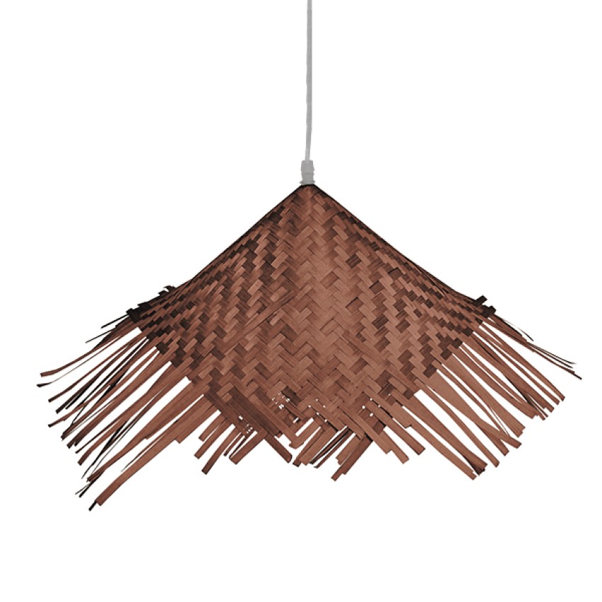RICEHAT  Boho Κρεμαστό Φωτιστικό Καμπάνα Μονόφωτο 1 x E27 IP20 Καφέ Ξύλο - Μ70 x Π70 x Y25cm