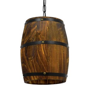 BARREL  Vintage Κρεμαστό Φωτιστικό Φιγούρα Μονόφωτο 1 x E27 IP20 Καφέ Ξύλο - Μ22 x Π22 x Υ29cm